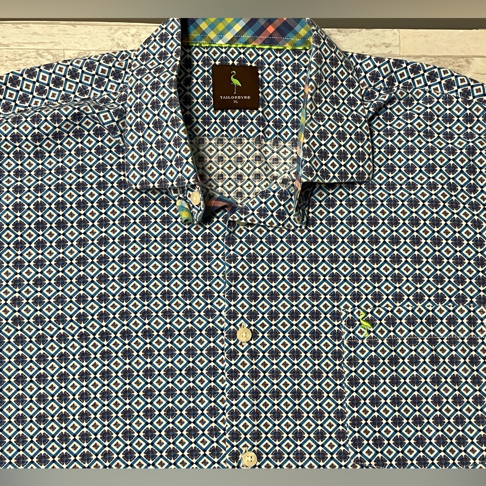 TailorByrd Shirt Size XL Men Geometric Long Sleeve BUTTON UP FLIP CUFF Shirt